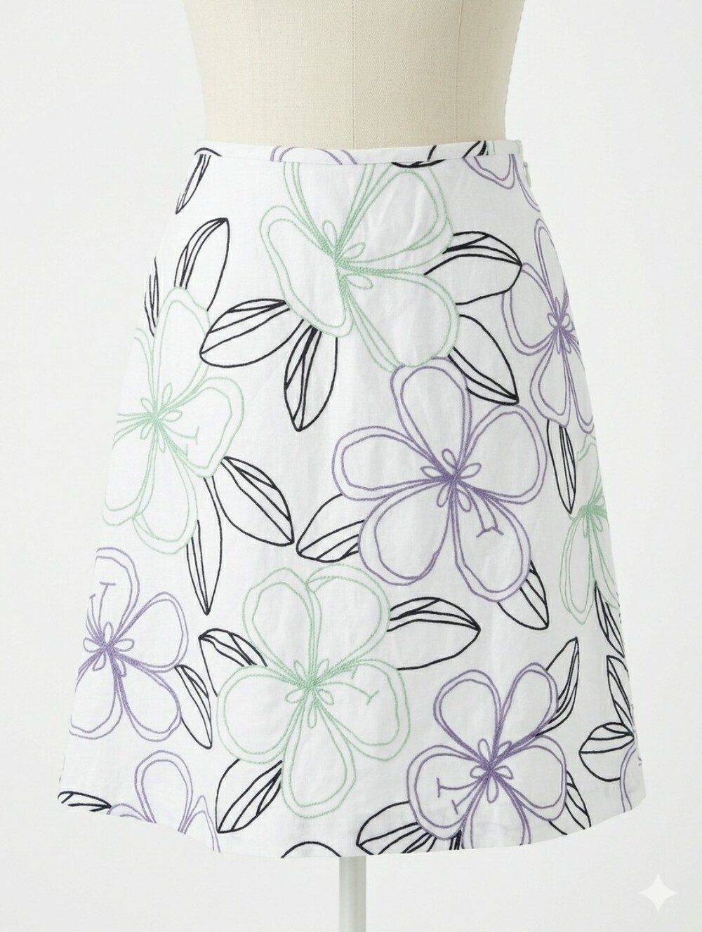 LOFT Vintage Floral Embroidered Linen A-Line Skirt - Size 6